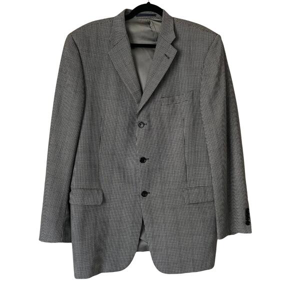 Burberry London Blazer Mens 44L Tan‎ Black Bond Street Wool Houndstooth Preppy